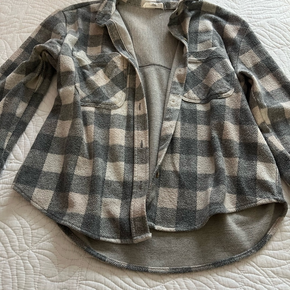 beachlunchlounge Gray and Cream Plaid Shirt